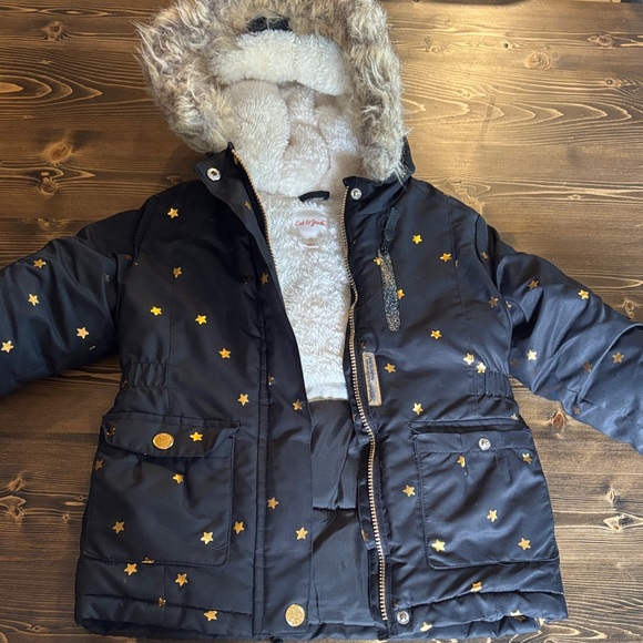 Cat & Jack Starry Night Puffer Jacket with Faux Fur - Picture 1 of 7